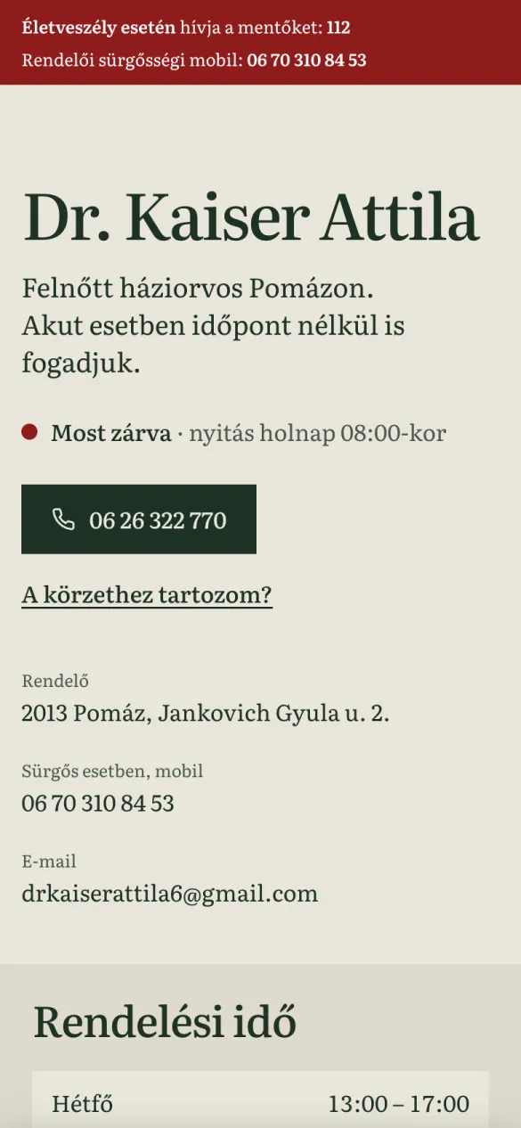 Dr. Kaiser Attila, telefonos nézet