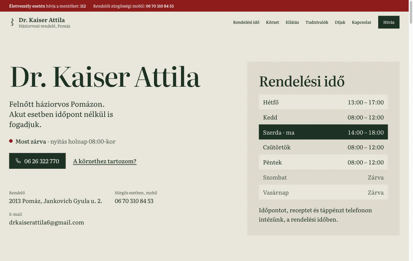 Dr. Kaiser Attila, asztali nézet
